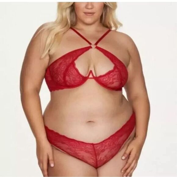 NWT Frederick's of Hollywood Lover Red Bra & Crotchless Panty Set Size 1X/2X - Picture 1 of 5